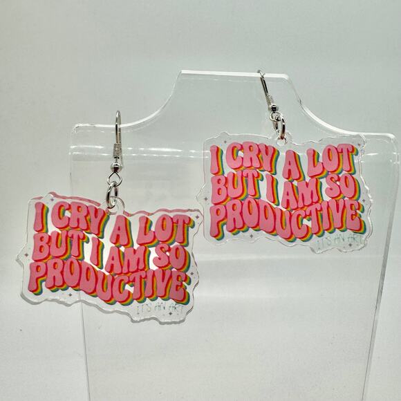 I Cry A Lot Earrings - Funny Earring - Cute Accessories - At Least Im Productive - Picture 1 of 8